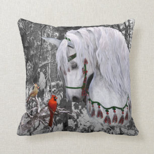 2-sided Holiday Horse & Cardinals Throw Pillow