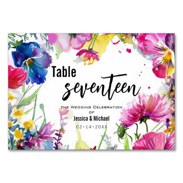 2-sided Horizontal Meadow Blooms Table Number (Front)