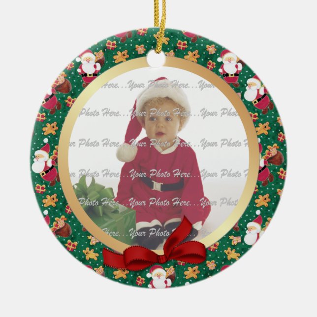 2 Sided - Ist Christmas Santa Baby Photo Ceramic Ornament (Front)
