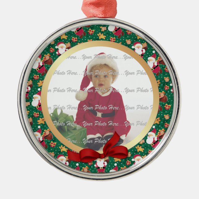 2 Sided - Ist Christmas Santa Baby Photo Metal Tree Decoration (Front)