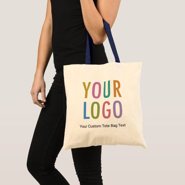 2 Sided Logo Canvas Tote Bag with Navy Blue Handle (Front (Product))