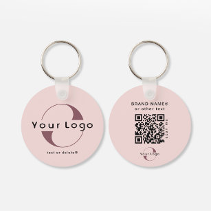2 sided Logo & QR Code Blush Pink Company Business Key Ring