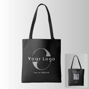2 sided Logo & QR Code on Black Company Business Tote Bag