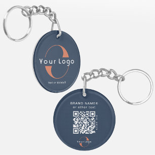 2 sided Logo & QR Code on Blue Company Business Key Ring