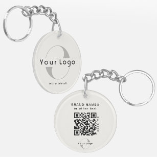 2 sided Logo QR Code on Off white Company Business Key Ring