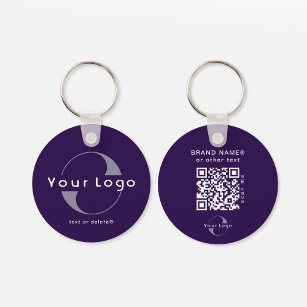2 sided Logo & QR Code on Purple Company Business  Key Ring