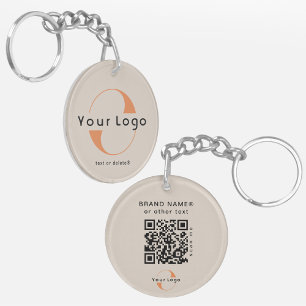 2 sided Logo & QR Code on Tan Company Business Key Ring