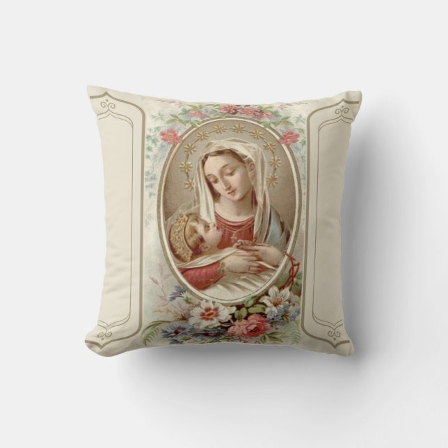 2 SIDED Madonna with Child Jesus Angels Flowers Cushion (Front)
