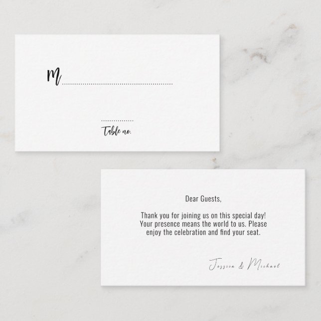 💍 2 sided Minimalist Elegant Place Card (Front/Back)