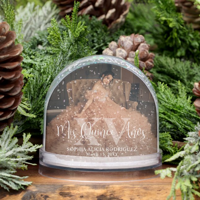 2 Sided Mis XV Años Quinceañera Photo Keepsake Snowglobe (Winter)