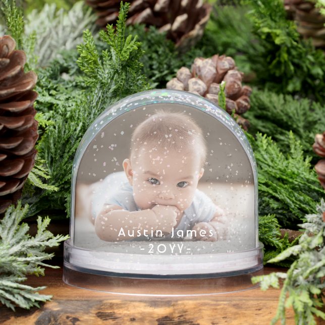 2 Sided Modern Photo & White Text Overlay Keepsake Snowglobe (Winter)