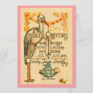 2 Sided Pink Vintage Style Birth Announcement