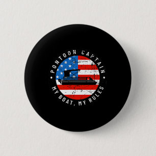 (2 Sided Print) Pontoon Captain Us Flag 4th Of Jul 6 Cm Round Badge