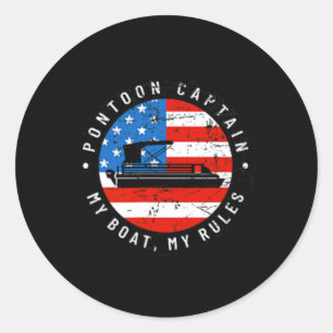 (2 Sided Print) Pontoon Captain Us Flag 4th Of Jul Classic Round Sticker