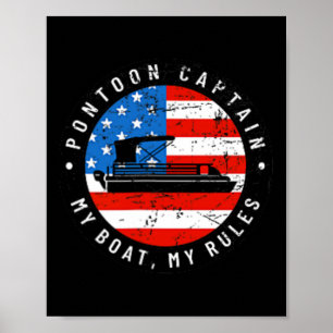 (2 Sided Print) Pontoon Captain Us Flag 4th Of Jul Poster