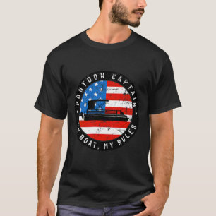 (2 Sided Print) Pontoon Captain Us Flag 4th Of Jul T-Shirt