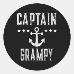 (2 Sided Print) Vintage Captain Grampy Boating Lov Classic Round Sticker