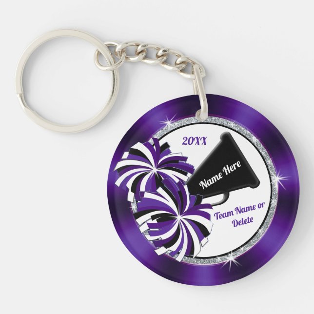 2 Sided, Purple, White, Black, Cheer Keychains (Front)