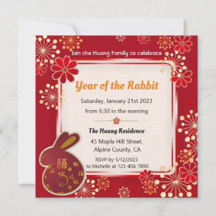 2-sided Rabbit Lunar Year Fireworks Party Invite