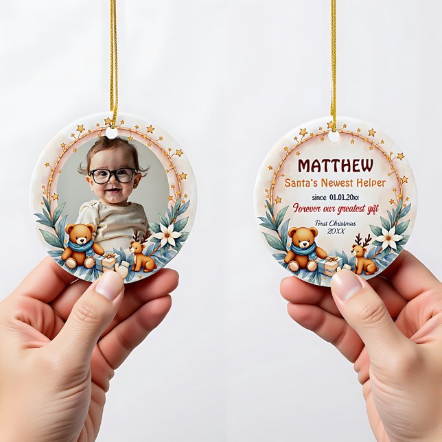 2 sided Santa’s Newest Helper Ceramic Ornament (2 sided Santa’s Newest Helper Ceramic Ornament)