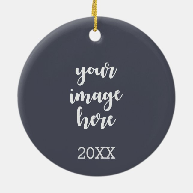 2 Sided Trendy Indigo Text and Image Template Ceramic Tree Decoration (Back)