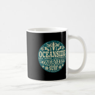 2-sided Vintage Oceanside California Longboard Sur Coffee Mug