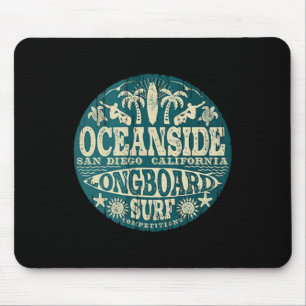 2-sided Vintage Oceanside California Longboard Sur Mouse Pad