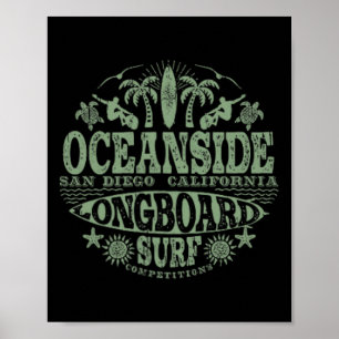 2-sided Vintage Oceanside California Longboard Sur Poster