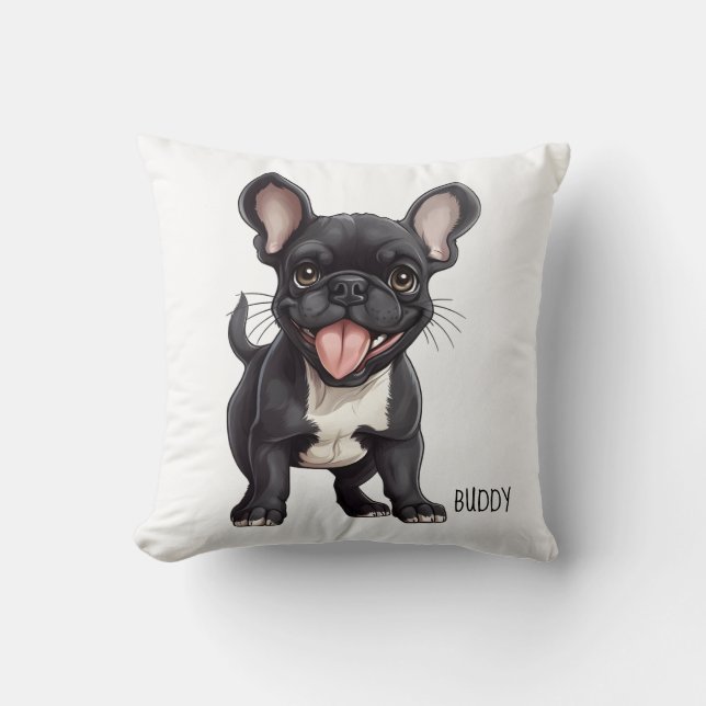 2 sided With custom text, Frenchie puppy Cushion (Front)