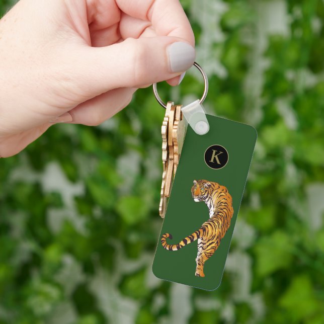 2 sided Young Wild and Free Tiger Monogram Green  Key Ring (Hand)