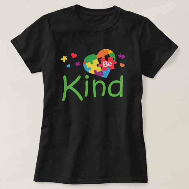 2 Sides Autism Awareness Be Kind Puzzle Piece T-Shirt (Design Front)