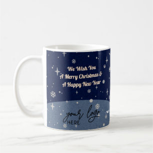 2 sides Business Logo and QR code Blue Christmas Coffee Mug