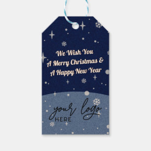 2 sides Business Logo and QR code Blue Christmas Gift Tags