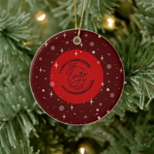 2 sides Business Logo and QR code Red Christmas Ceramic Ornament