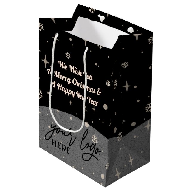 2 sides Business Logo QR code Name Christmas Mediu Medium Gift Bag (Front Angled)