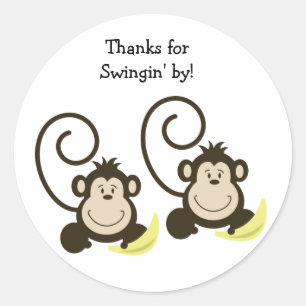 2 Silly Monkeys Birthday or Baby Shower Favour Classic Round Sticker
