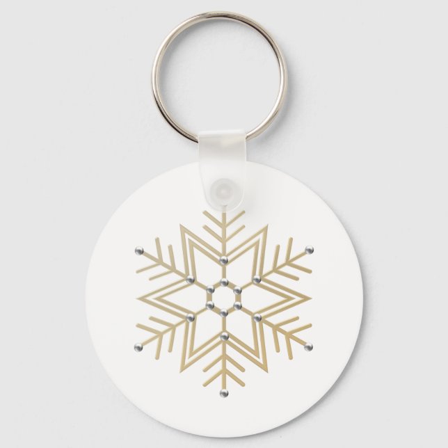 2-Silver and Gold Snowflake 3-D Look Key Ring (Front)