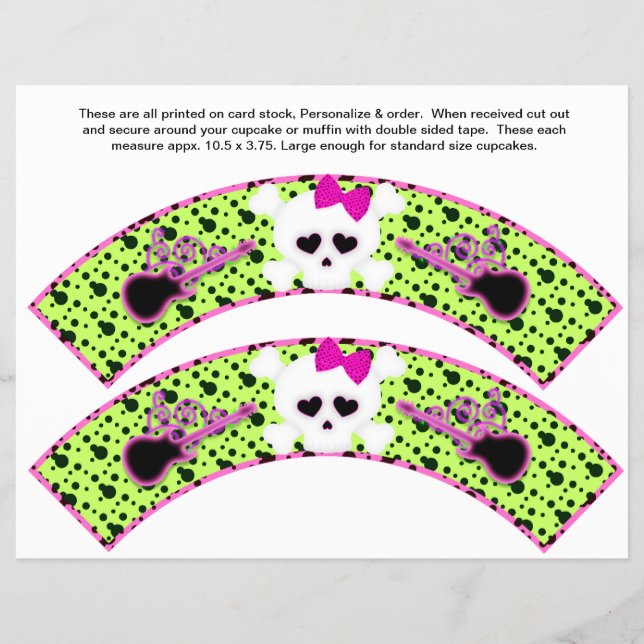 2 SKULL Birthday Personalise Cupcake Wrappers (Front)