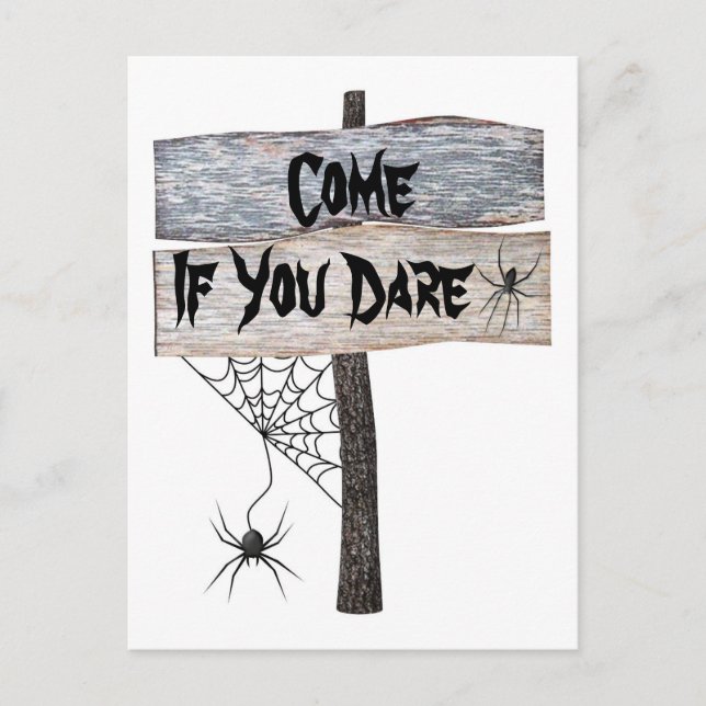 #2 Spiderweb Rustic Come If You Dare Halloween Postcard (Front)