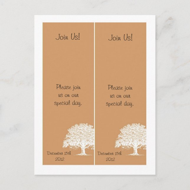 2 Spring Tree Brown/White Save the Date Bookmarks Announcement Postcard (Front)