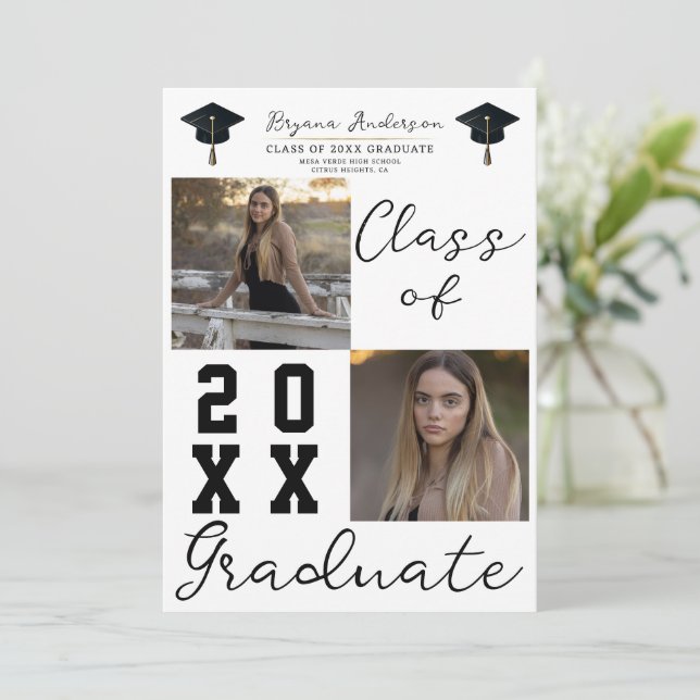 2 Square Photos Class of Graduate Graduation  Invitation (Standing Front)