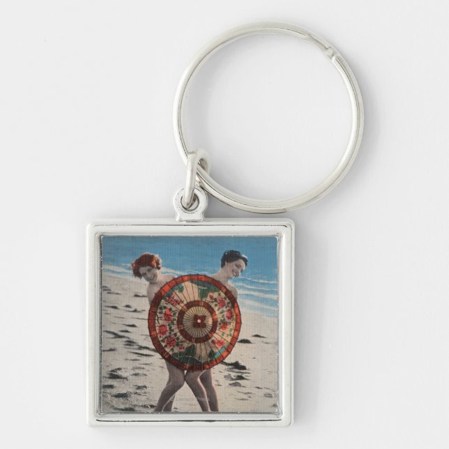 2 Sunbathing Women & Asian Umbrella, Florida Key Ring (Front)