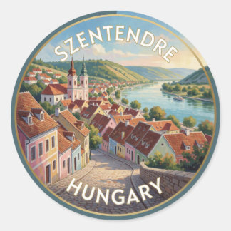 2. Szentendre Colourful Hungarian Riverside Scene Classic Round Sticker