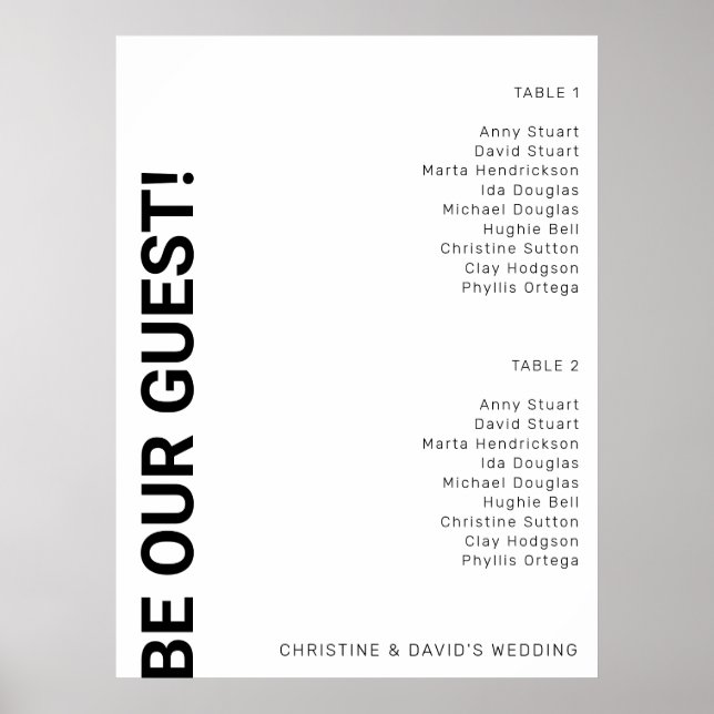 2 table Simple White Wedding seating chart (Front)