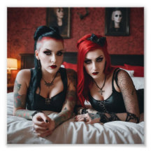 2 Tattoo Goth Girls Lying on Bed