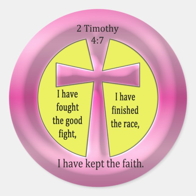 2 Timothy 4:7 Cross Classic Round Sticker (Front)