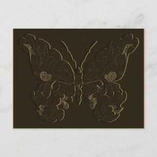 2 tone Butterfly postcard in brown and gold