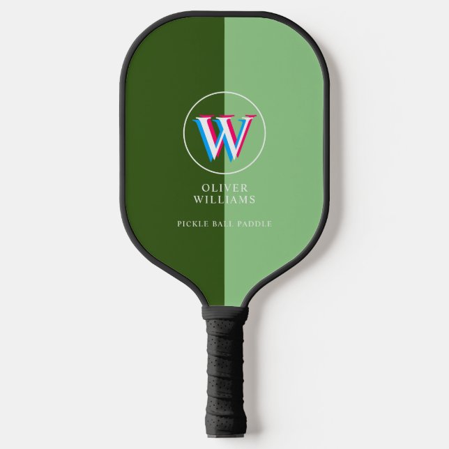 2-Tone Green Three Layers Initial  Pickleball Paddle (Front)