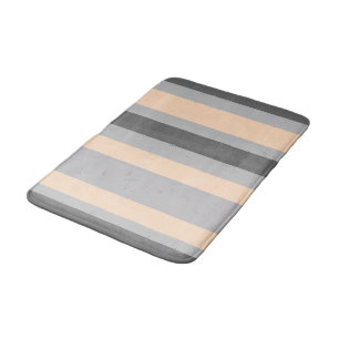 2 Tone Grey and Peach Wide Asymmetrical Stripes Bath Mat