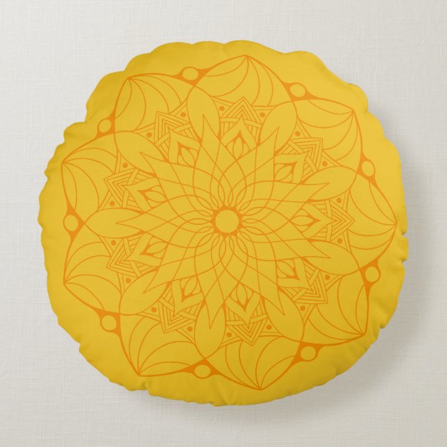 2 Tone Orange Mandala Round Throw Pillow For Couch (Front)